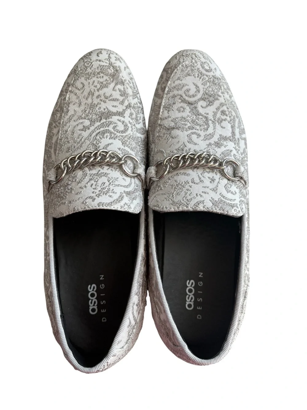 ASOS DESIGN Men's Metallic Brocade Loafers with Chain